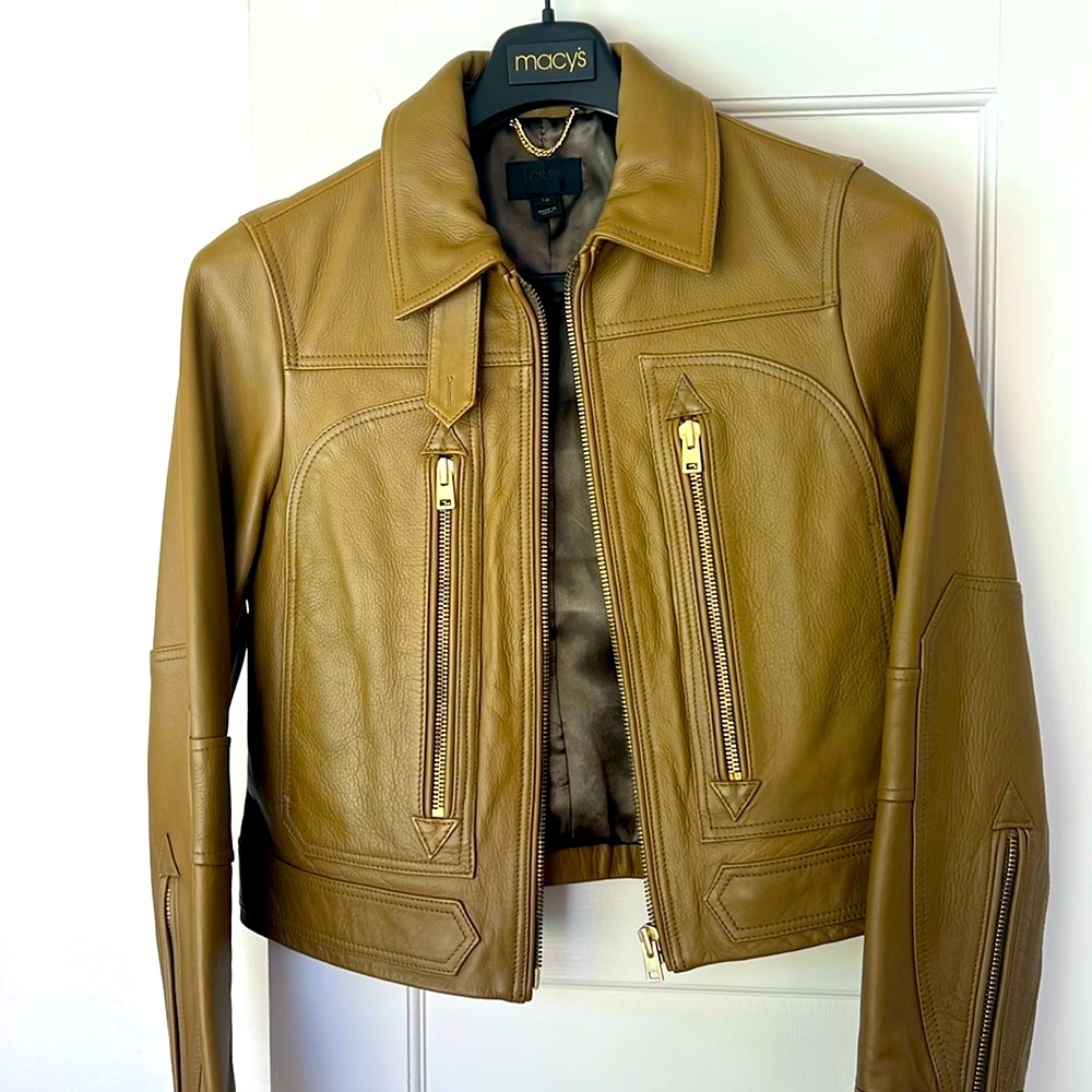 J. Crew Collection-leather flight jacket with gold hard ware